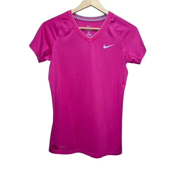 Nike Pro Combat Pink Short Sleeve Activewear Fitted Top Size Small - Picture 1 of 8